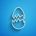 White line Broken egg icon isolated on blue background. Happy Easter. Long shadow Royalty Free Stock Photo