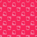 White line Bucket icon isolated seamless pattern on red background. Vector