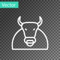 White line Bull icon isolated on transparent background. Spanish fighting bull. Vector Royalty Free Stock Photo