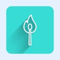 White line Burning match with fire icon isolated with long shadow background. Match with fire. Matches sign. Green Royalty Free Stock Photo