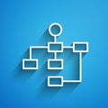 White line Business hierarchy organogram chart infographics icon isolated on blue background. Corporate organizational Royalty Free Stock Photo