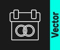 White line Calendar icon isolated on black background. Event reminder symbol. Vector Royalty Free Stock Photo