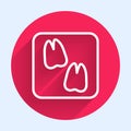 White line Camel paw footprint icon isolated with long shadow. Red circle button. Vector