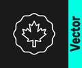 White line Canadian maple leaf icon isolated on black background. Canada symbol maple leaf. Vector Royalty Free Stock Photo