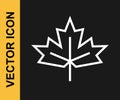 White line Canadian maple leaf icon isolated on black background. Canada symbol maple leaf. Vector Royalty Free Stock Photo