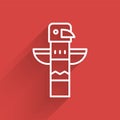 White line Canadian totem pole icon isolated with long shadow. Vector