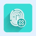 White line Cancelled fingerprint icon isolated with long shadow. Access denied for user concept. Error, fraud