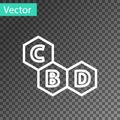 White line Cannabis molecule icon isolated on transparent background. Cannabidiol molecular structures, THC and CBD