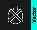 White line Canteen water bottle icon isolated on black background. Tourist flask icon. Jar of water use in the campaign Royalty Free Stock Photo