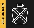 White line Canteen water bottle icon isolated on black background. Tourist flask icon. Jar of water use in the campaign Royalty Free Stock Photo