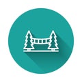 White line Capilano Suspension Bridge in Vancouver, Canada icon isolated with long shadow. Green circle button. Vector