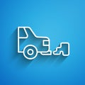 White line Car exhaust icon isolated on blue background. Long shadow. Vector Royalty Free Stock Photo