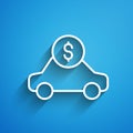 White line Car rental icon isolated on blue background. Rent a car sign. Key with car. Concept for automobile repair Royalty Free Stock Photo