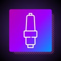 White line Car spark plug icon isolated on black background. Car electric candle. Square color button. Vector Royalty Free Stock Photo