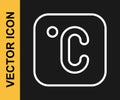 White line Celsius icon isolated on black background. Vector Royalty Free Stock Photo