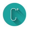 White line Celsius icon isolated with long shadow. Green circle button. Vector