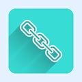White line Chain link icon isolated with long shadow. Link single. Hyperlink chain symbol. Green square button. Vector Royalty Free Stock Photo