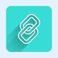 White line Chain link icon isolated with long shadow. Link single. Hyperlink chain symbol. Green square button. Vector Royalty Free Stock Photo