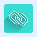 White line Chain link icon isolated with long shadow. Link single. Hyperlink chain symbol. Green square button. Vector Royalty Free Stock Photo
