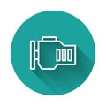 White line Check engine icon isolated with long shadow. Green circle button. Vector