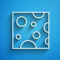 White line Cheese icon isolated on blue background. Long shadow. Vector