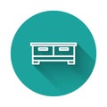 White line Chest of drawers icon isolated with long shadow. Green circle button. Vector