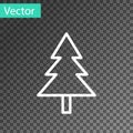White line Christmas tree icon isolated on transparent background. Merry Christmas and Happy New Year. Vector Royalty Free Stock Photo