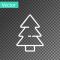 White line Christmas tree icon isolated on transparent background. Merry Christmas and Happy New Year. Vector Royalty Free Stock Photo