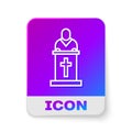 White line Church pastor preaching icon isolated on white background. Rectangle color button. Vector Illustration Royalty Free Stock Photo