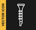 White line Clarinet icon isolated on black background. Musical instrument. Vector Royalty Free Stock Photo