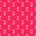 White line Cleaning spray bottle with detergent liquid icon isolated seamless pattern on red background. Vector Royalty Free Stock Photo
