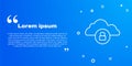 White line Cloud computing lock icon isolated on blue background. Security, safety, protection concept. Protection of Royalty Free Stock Photo