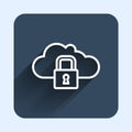 White line Cloud computing lock icon isolated with long shadow background. Security, safety, protection concept Royalty Free Stock Photo