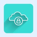 White line Cloud computing lock icon isolated with long shadow background. Security, safety, protection concept Royalty Free Stock Photo