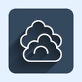 White line Cloud icon isolated with long shadow background. Blue square button. Vector Royalty Free Stock Photo