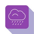 White line Cloud with rain icon isolated on white background. Rain cloud precipitation with rain drops. Purple square Royalty Free Stock Photo