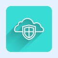 White line Cloud and shield icon isolated with long shadow background. Cloud storage data protection. Security, safety Royalty Free Stock Photo