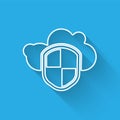 White line Cloud and shield icon isolated with long shadow. Cloud storage data protection. Security, safety, protection Royalty Free Stock Photo