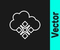 White line Cloud with snow icon isolated on black background. Cloud with snowflakes. Single weather icon. Snowing sign Royalty Free Stock Photo