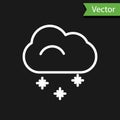 White line Cloud with snow icon isolated on black background. Cloud with snowflakes. Single weather icon. Snowing sign Royalty Free Stock Photo
