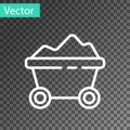 White line Coal mine trolley icon isolated on transparent background. Factory coal mine trolley. Vector