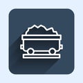 White line Coal train wagon icon isolated with long shadow background. Rail transportation. Blue square button. Vector Royalty Free Stock Photo