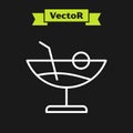 White line Cocktail icon isolated on black background. Vector