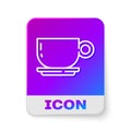 White line Coffee cup icon isolated on white background. Tea cup. Hot drink coffee. Rectangle color button. Vector Royalty Free Stock Photo