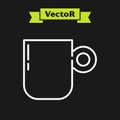 White line Coffee cup icon isolated on black background. Tea cup. Hot drink coffee. Vector Royalty Free Stock Photo