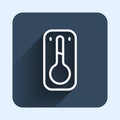 White line Coffee thermometer icon isolated with long shadow background. Blue square button. Vector Royalty Free Stock Photo