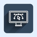 White line Computer display with vector design program icon isolated on isolated with long shadow background. Photo Royalty Free Stock Photo