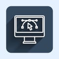 White line Computer display with vector design program icon isolated on isolated with long shadow background. Photo Royalty Free Stock Photo