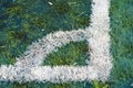 white line of corner on green artificial grass football soccer Futsal field court Royalty Free Stock Photo