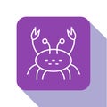 White line Crab icon isolated on white background. Purple square button. Vector